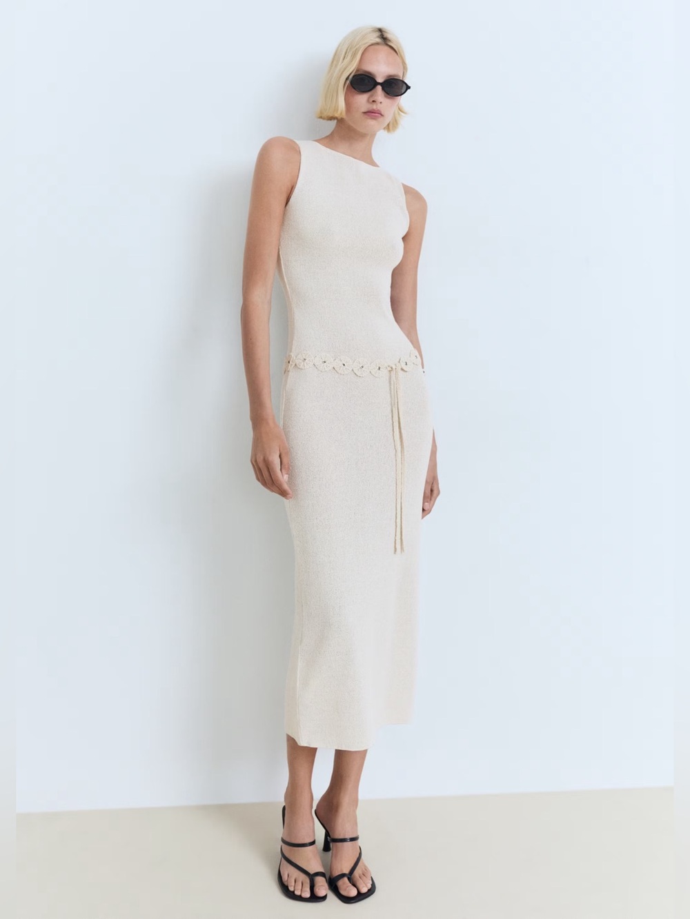 Mango Cream belt knit dress NWT